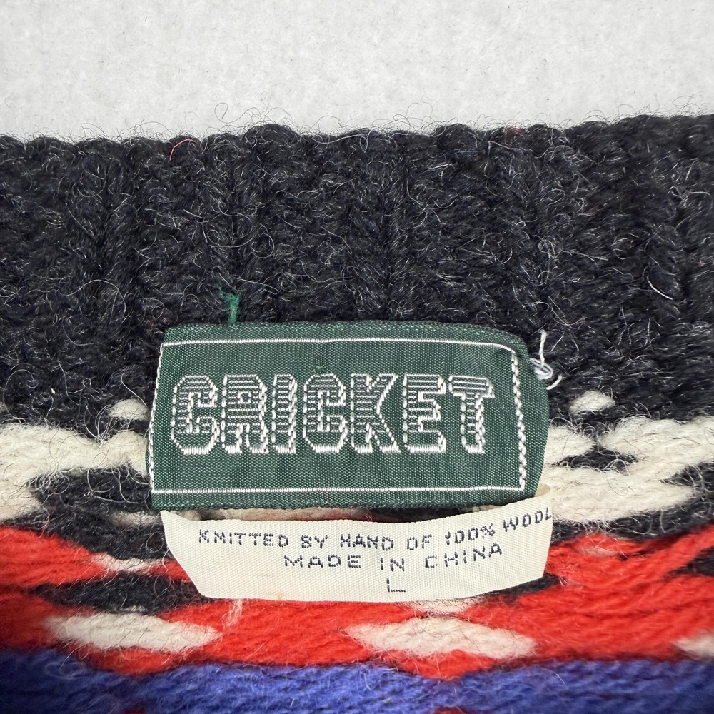 Cricket Sweater Mens Large Black Wool Fair Isle Ski Crewneck Heavyweight Knit - Picture 2 of 6